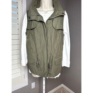Princess Vera Wang LARGE khaki utility vest full zip Pockets Drawstring Cargo LG